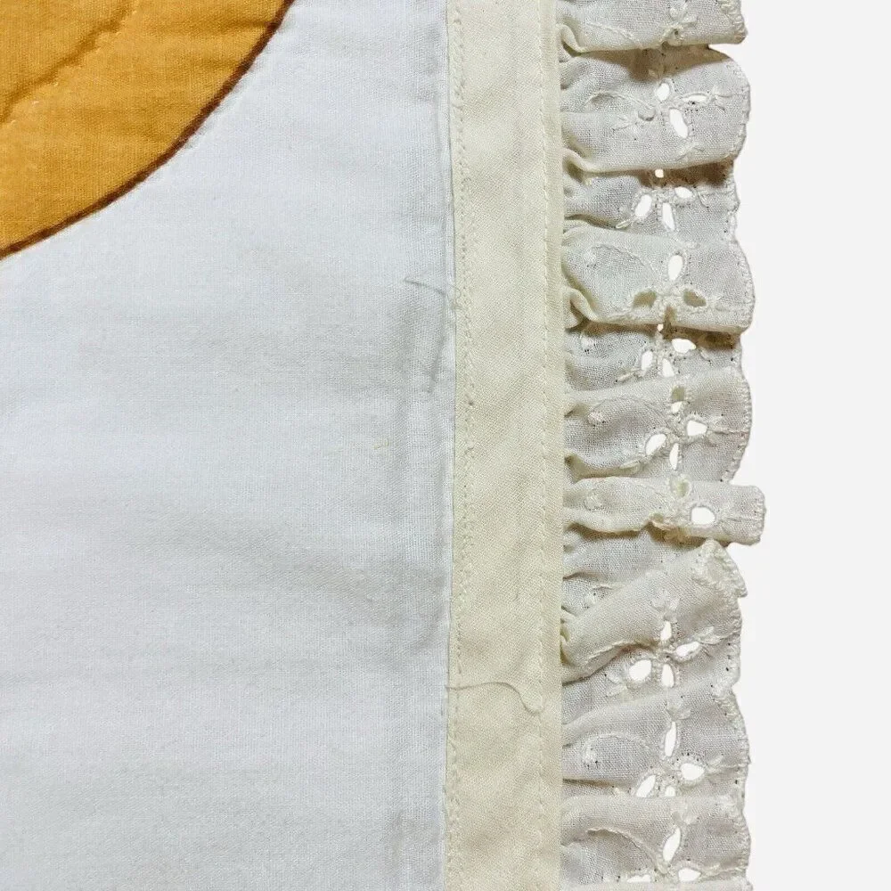 Vintage Quilted Teddy Bear Lace Trim Blanket 48 x 37 Nursery Baby Cute Kawaii